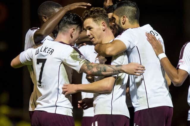Hearts moved to second in the league, albeit for a short time, after their victory at Fir Park. Picture: SNS