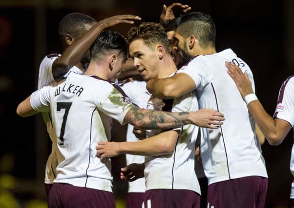 Hearts moved to second in the league, albeit for a short time, after their victory at Fir Park. Picture: SNS