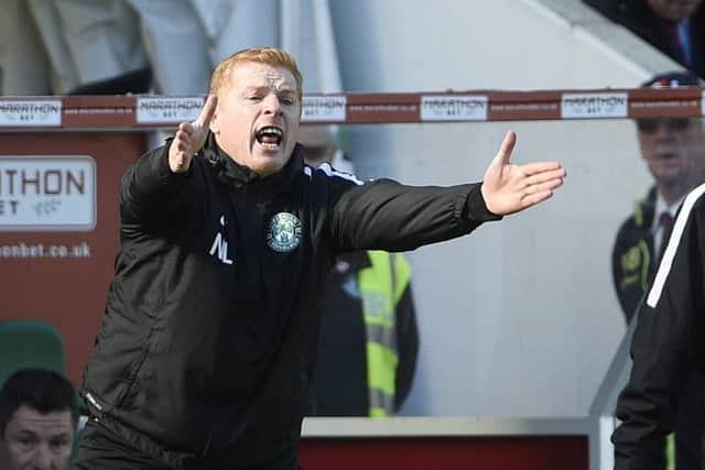 Neil Lennon barks instructions from the dugout. Picture: Greg Macvean