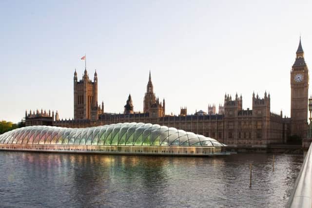 The proposed temporary replacement would sit on the Thames. Picture: Gensler