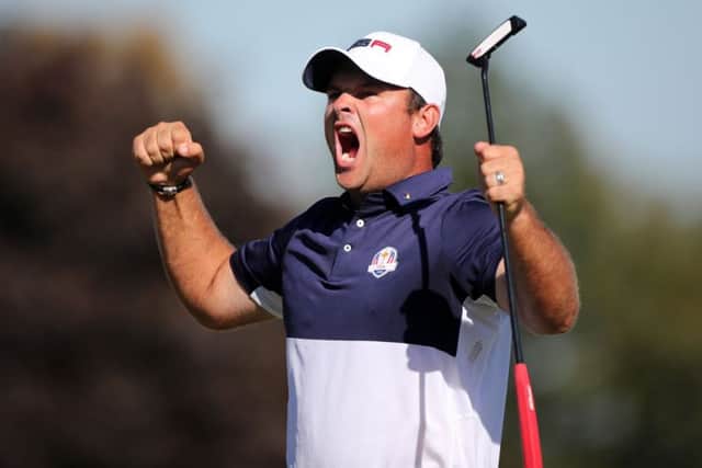 USA's Patrick Reed celebrates his singles victory over Rory McIlroy. Picture: Peter Byrne/PA Wire