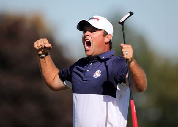 USA's Patrick Reed celebrates his singles victory over Rory McIlroy. Picture: Peter Byrne/PA Wire