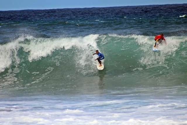 Ben Larg competing at the ISA World Junior Surfing Championship in the Azores