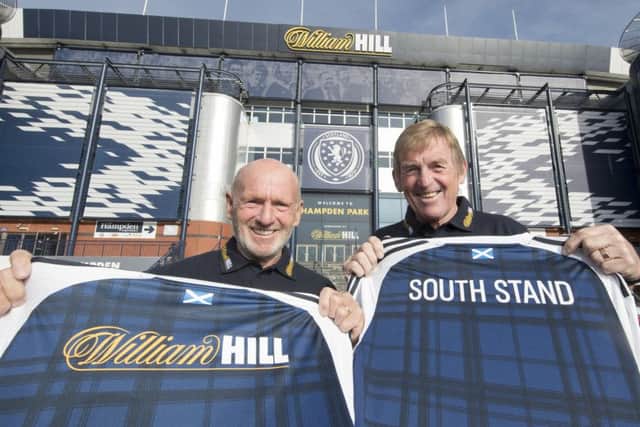 Scotland legends Archie Gemmill, left, and Kenny Dalglish were on hand at Hampden Park yesterday to unveil the new look south stand at the national stadium.
