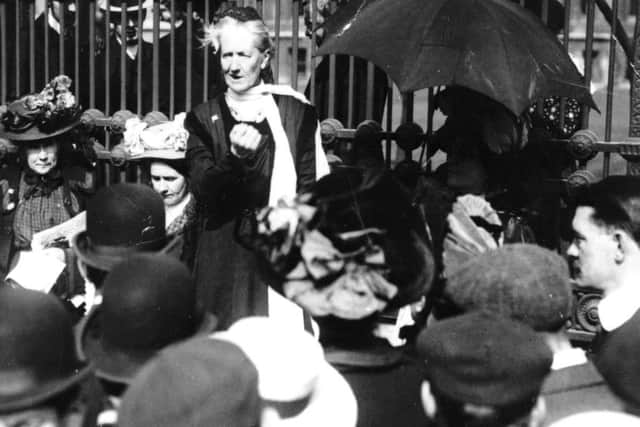 British suffragette Charlotte Despard addresses a crowd.    (Photo by Hulton Archive/Getty Images)