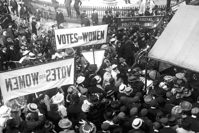 1910, suffragettes gathering to protest in London. Picture: PA.