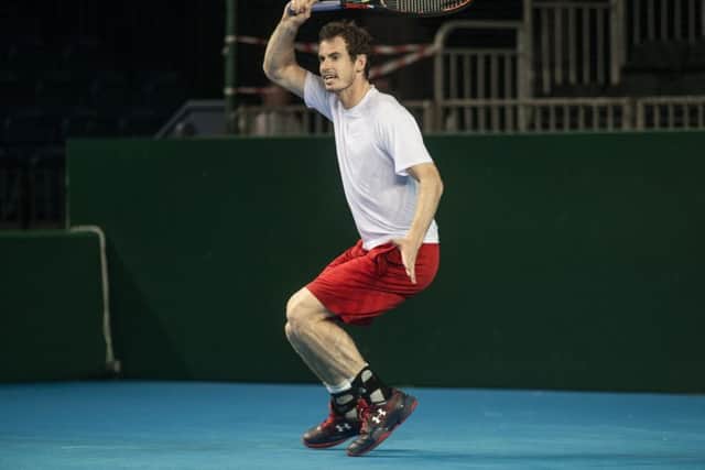 Andy Murray injured his thigh playing in the Davis Cup in Glasgow. Picture: John Devlin
