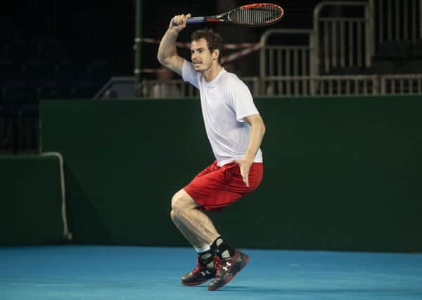 Andy Murray injured his thigh playing in the Davis Cup in Glasgow. Picture: John Devlin