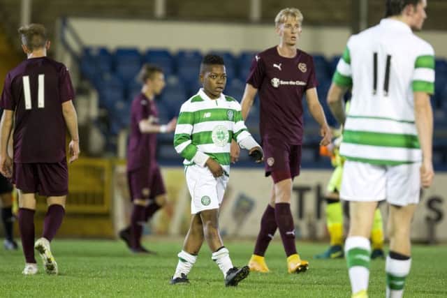 13-year-old Karamoko Dembele, centre, in action for Celtic under-20s against Hearts.
Picture: Jamie Williamson