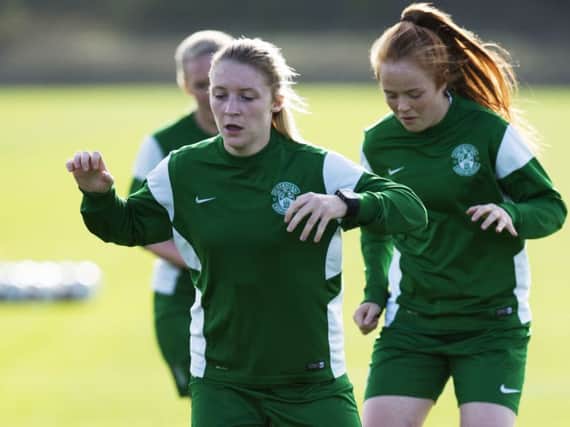 Hibernian's Chelsea Cornet in training ahead of the Champions League clash with Bayern Munich. Picture: Craig Foy/SNS