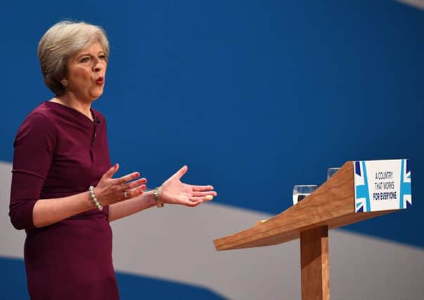 Prime Minister Theresa May speaks to the party conference. Picture: Getty
