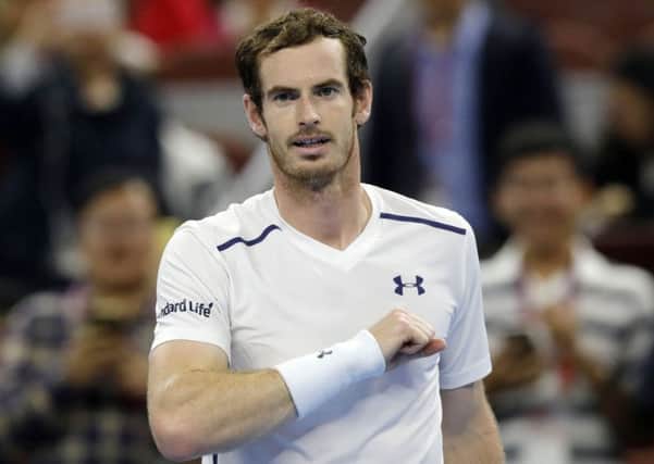 Andy Murray celebrates defeating Andrey Kuznetsov of Russia at the China Open. Picture: Andy Wong/AP