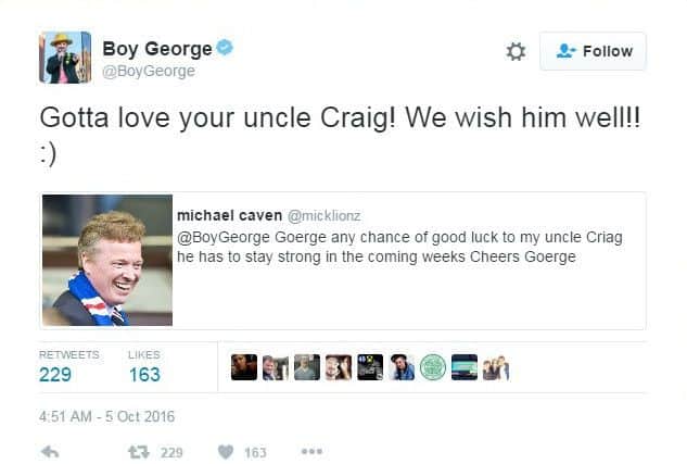 The tweet sent by Boy George (the Craig Whyte image has been changed due to copyright restrictions). Picture: Twitter