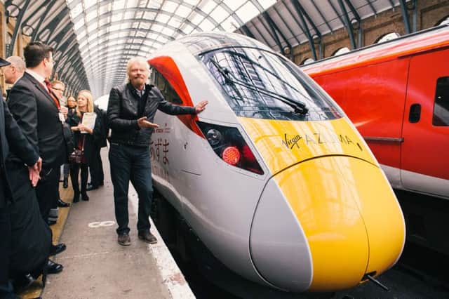 Virgin Group founder Sir Richard Branson unveils the Azuma at King's Cross Station in London in March. Picture: Mikael Buck/Virgin Trains