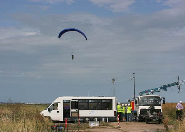 The kites tether turns a turbine as it flies, generating electricity. Two kites will work in tandem. Picture: Kite Power Solutions