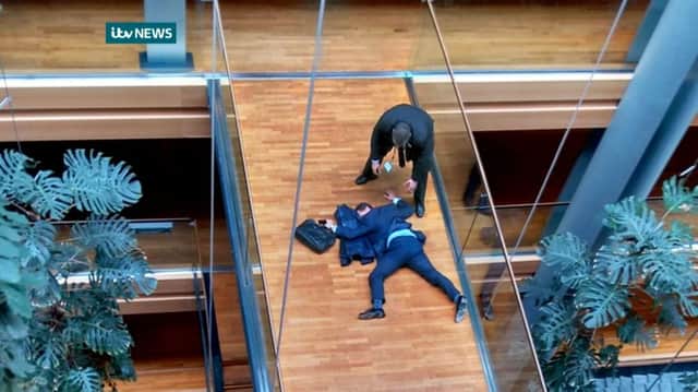 Ukip MEP Steven Woolfe collapses after an altercation. Picture: AFP/Getty Images