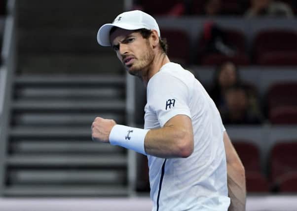 Andy Murray reacts after winning a point against fellow Briton Kyle Edmund during their men's singles quarter-final at the China Open  Picture: Wang Zhao/AFP/Getty