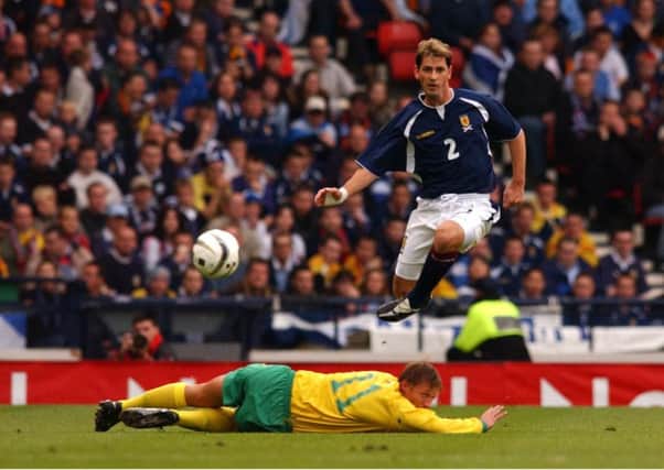 Jackie McNamara in action against Lithuania at Hampden in October 2003. Picture: Donald MacLeod/TSPL