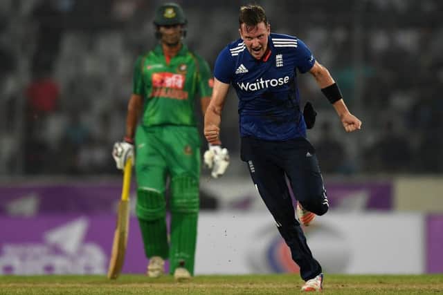 Jake Ball celebrates 'incredible' figures of five for 51 during England's 21-run win against Bangladesh. Picture: Gareth Copley/Getty Images