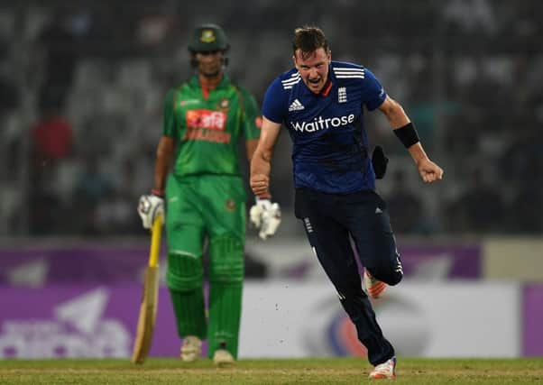 Jake Ball celebrates 'incredible' figures of five for 51 during England's 21-run win against Bangladesh. Picture: Gareth Copley/Getty Images