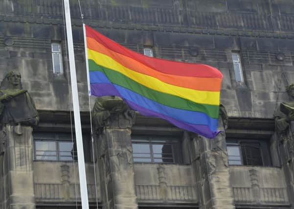 Rainbow flag outside the Scottish Government Office in Edinburgh