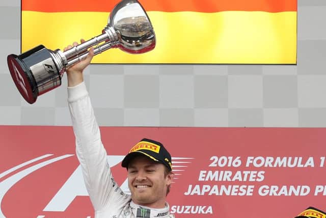 Mercedes' Nico Rosberg on the podium. Picture: Yuya Shino/AFP/Getty Images