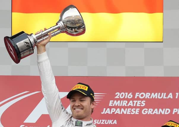 Mercedes' Nico Rosberg on the podium. Picture: Yuya Shino/AFP/Getty Images