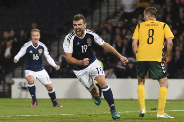 Scotland's James McArthur celebrates his 89th-minute goal that rescued a point against Lithuania. Picture: Craig Williamson/SNS