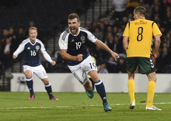 Scotland's James McArthur celebrates his 89th-minute goal that rescued a point against Lithuania. Picture: Craig Williamson/SNS
