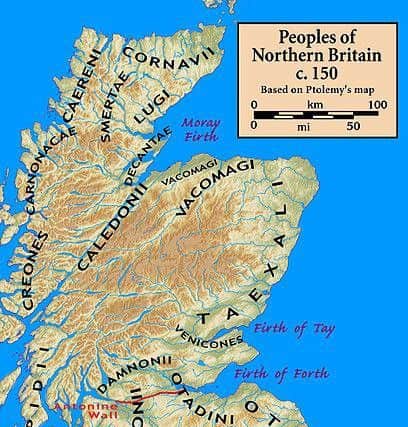 The tribes of Scotland as laid down by the Roman geographer Ptolemy. PIC Creative Commons,