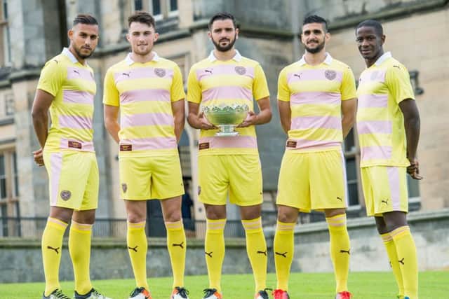Hearts stars showing off the unusual attire. Picture: Ian Georgeson