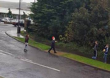 People wearing disturbing clown masks have been chasing children and stopping traffic in Dunbar, East Lothian. Picture: Taylor Graham