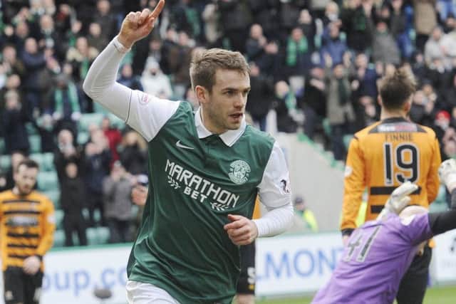 Dan Carmichael scored his only goal for Hibs in a win over Alloa. Picture: Greg Macvean
