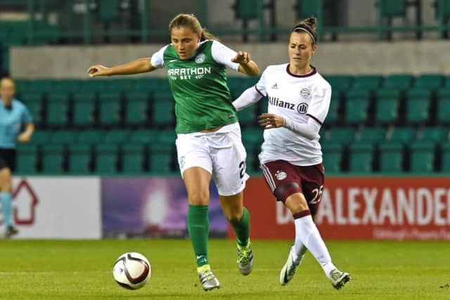 Abigail Harrison, left, scored a stunning goal for Hibs. Picture: Craig Foy/SNS Group