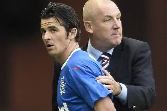Joey Barton with Rangers manager Mark Warburton. Picture: Ian Rutherford/PA Wire
