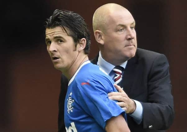 Joey Barton with Rangers manager Mark Warburton. Picture: Ian Rutherford/PA Wire