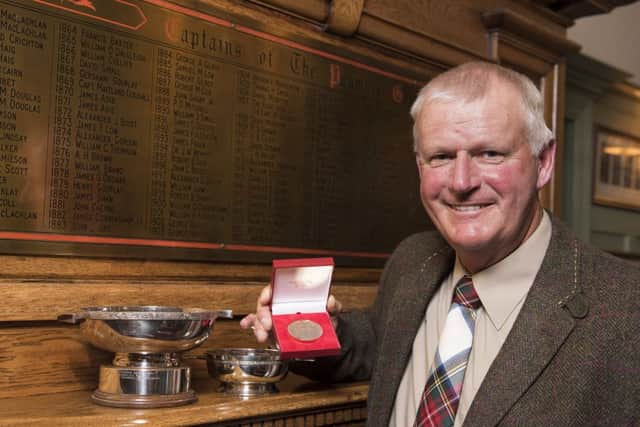 Sandy Lyle with his trophies after winning the World Hickory Open for a second time at Panmure. Picture: Andy Thompson Photography/ATIMAGES