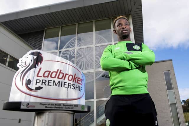 Celtic's Moussa Dembele receives the Ladbrokes Premiership Player of the Month Award for September. Picture: SNS