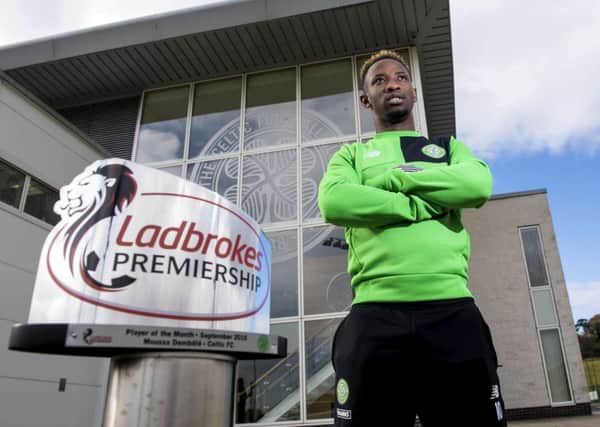 Celtic's Moussa Dembele receives the Ladbrokes Premiership Player of the Month Award for September. Picture: SNS