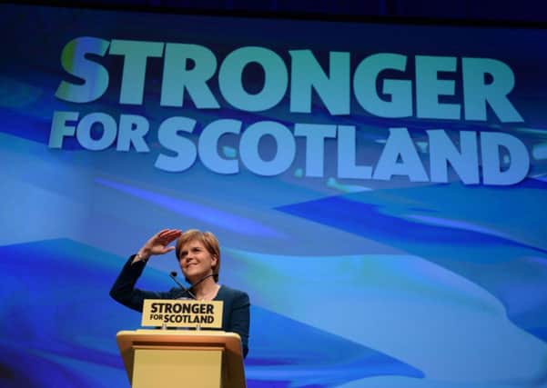 Nicola Sturgeon addresses the SNP autumn conference in Glasgow. Picture: SWNS