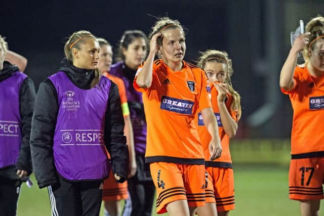 Glasgow City's players are left dejected at full-time as they exit the competition. Picture: Craig Foy/SNS Group