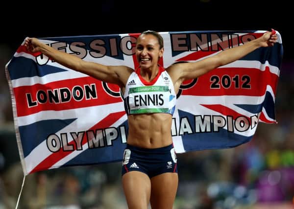 Jessica Ennis, as she was then, celebrates after winning the Olympic heptathlon title at London 2012. Picture: David Davies/PA Wire.