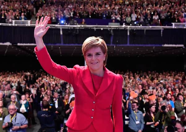 First Minister and SNP leader Nicola Sturgeon waves after she addressed the Scottish National Party Conference 2016. Picture Getty Images