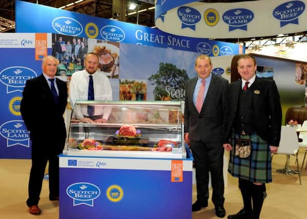 Pictured on the QMS stand at SIAL are, from left, Jim Buchan of Highland Meats, Laurent Vernet of QMS, Simon Dowling of Scotbeef and Jim McLaren of QMS. Picture: Contributed