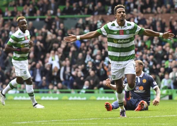 Celtic's Scott Sinclair celebrates opening the scoring with his seventh league goal in eight league appearances. Picture: SNS