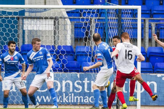 Scott Boyd (16) scores Kilmarnock's goal. Picture: SNS