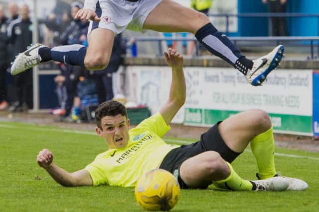 Hibernian's John McGinn in action at Stark's Park in the 0-0 draw with Raith Rovers. Picture: SNS