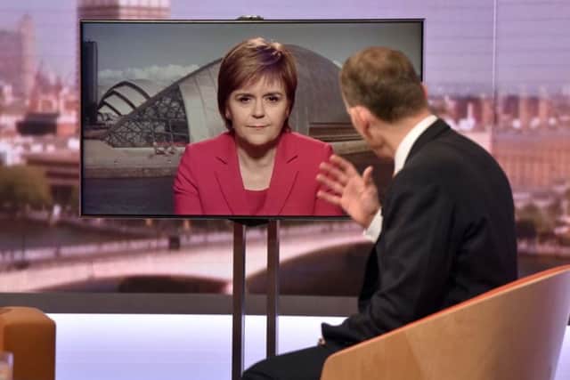First Minister Nicola Sturgeon interviewed by Andrew Marr via video link on the BBC. Picture; PA