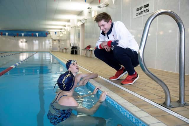 Duncan Scott passed on his experience to young swimmers during his visit to Strathallan School. Picture: Graeme Hart