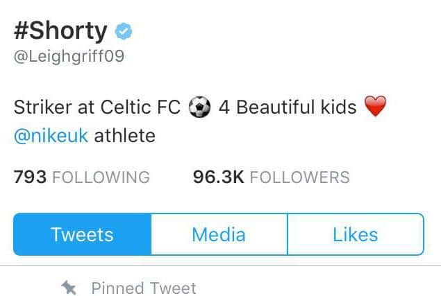 Griffiths' new look Twitter bio. Picture: Twitter